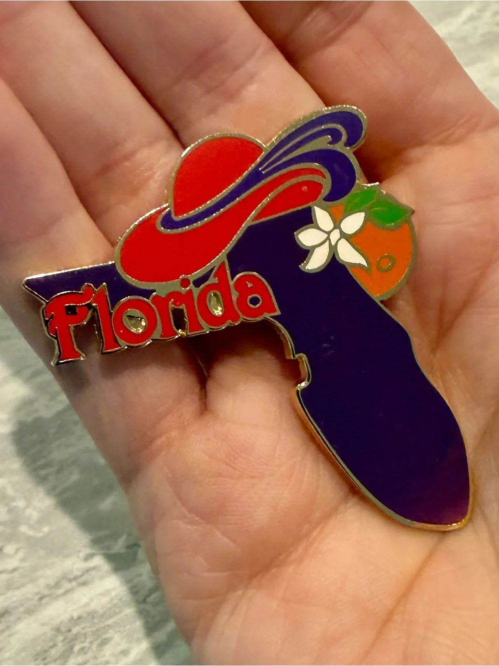 The Red Hat Society Florida Shaped Purple Enamel Lapel Pin Collectible 2000s